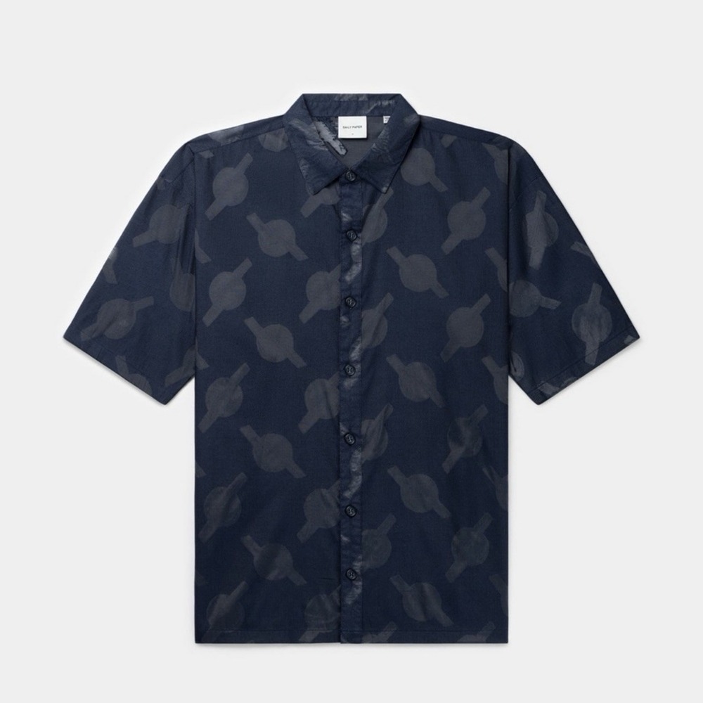 NWT Daily Paper Salim Relaxed Button-Down Short Sleeve Shirt Blue Men's M